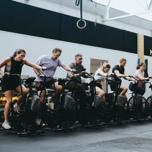 Group training class with bikes